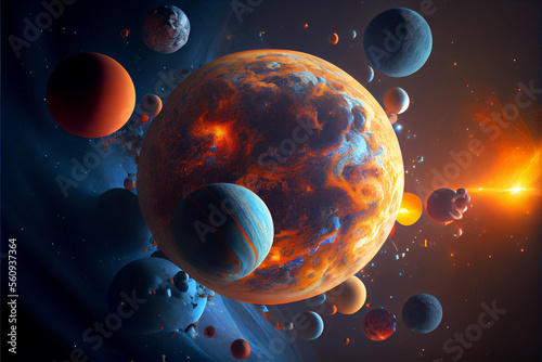 Universe Background with Planets Blue Orange 5k