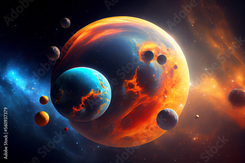 Universe Background with Planets Blue Orange 5k