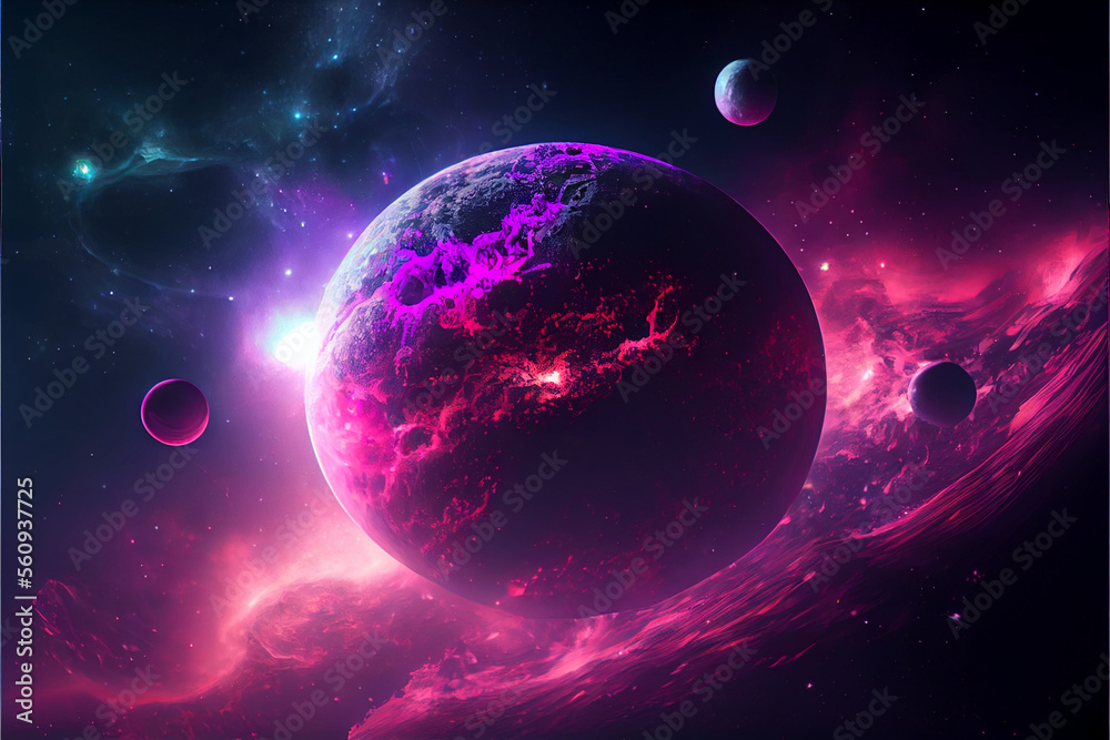 Universe Background with planets Pink Purple 5k
