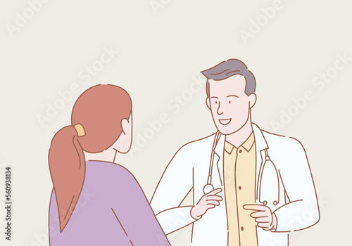 doctor advice consultation patient with outline or line and clean simple people style