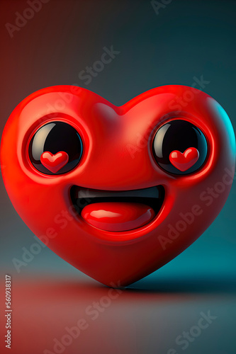 red funny heart emoji face, red background, smiling is in love, heart emoji
