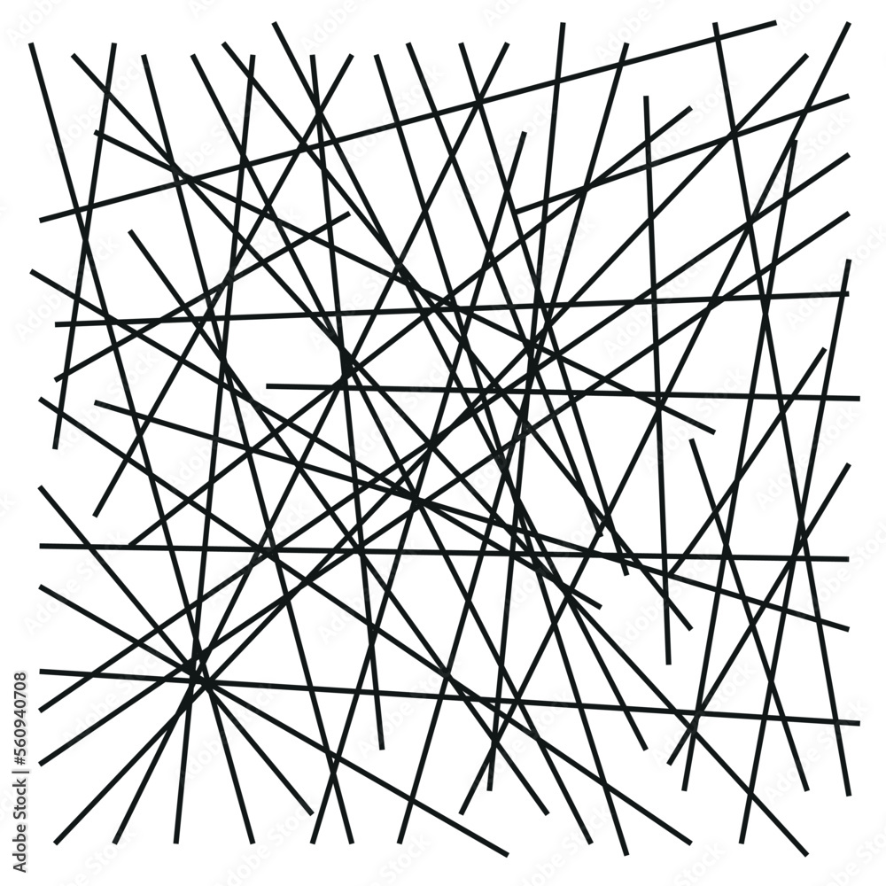 Asymmetrical texture with random chaotic lines, abstract geometric pattern. Black and white vector illustration