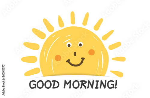 Handdrawn smiling sun with good morning text