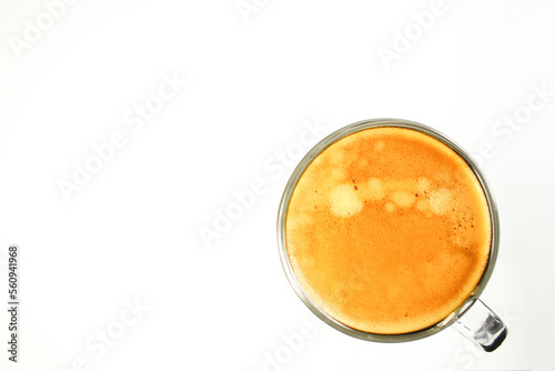 hot black coffee put on white table background