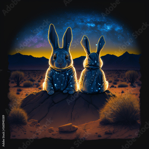 Rabbits Wearing Hoodies, naturally a fashion statement, bunnies in the desert photo