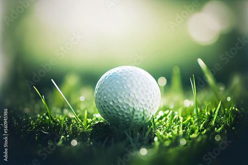  Nahaufnahme von einem Golfball im Gras auf dem Golfplatz - Ai generiert 