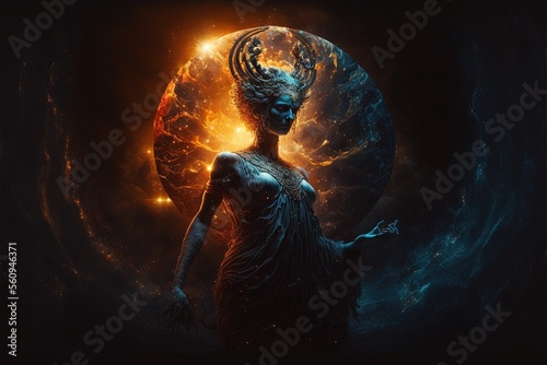 Darkness Embodying a Greek Goddess. Generative AI.