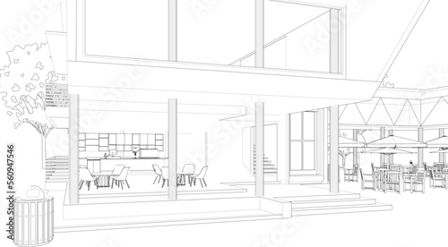 3D illustration of coffee shop