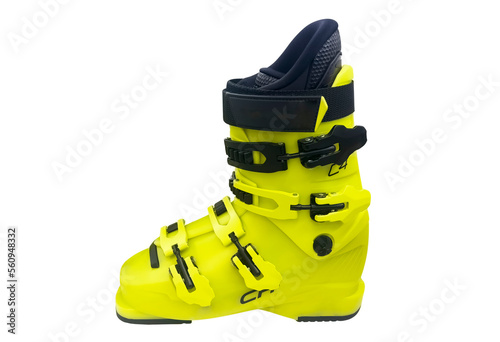 Ski boots isolated on white background.  Modern sport equipment isolated. photo