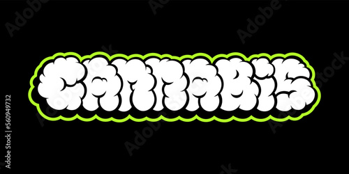 Cannabis Smoke Letters Sign Marijuana Package Sticker or T-shirt Design in Cartoon Graffiti Style Illustration.