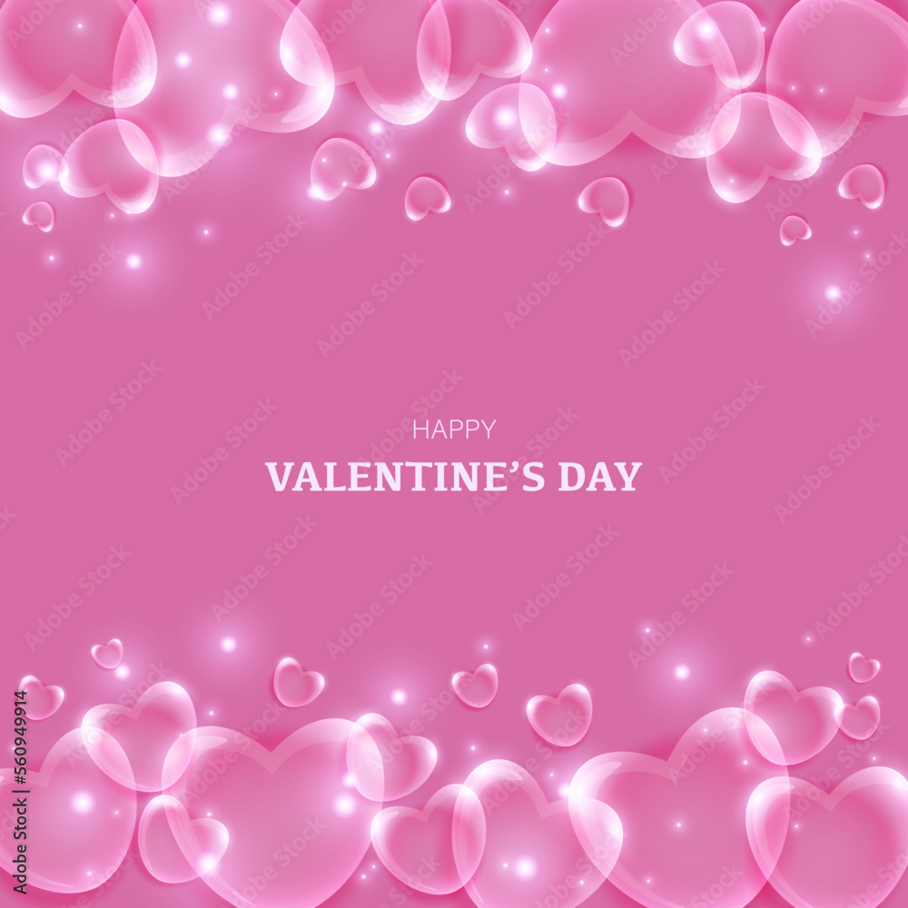 pink background with glass hearts for valentine's day