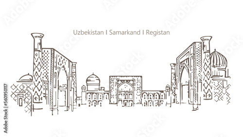 Uzbekistan, Samarkand, Registan. Architectural attraction. Vector image. photo