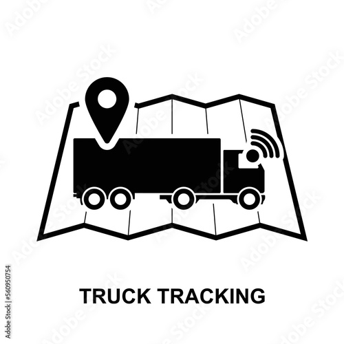 Truck tracking icon. Lorry transport connection icon. Smart truck service wireless signal icon isolated on white background vector illustration.