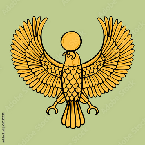Symbol of Horus god the falcon engraving style vector illustration. Ancient Egypt's character.