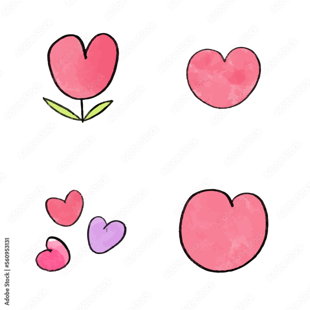 Vector Set of Pink Watercolor Hearts.