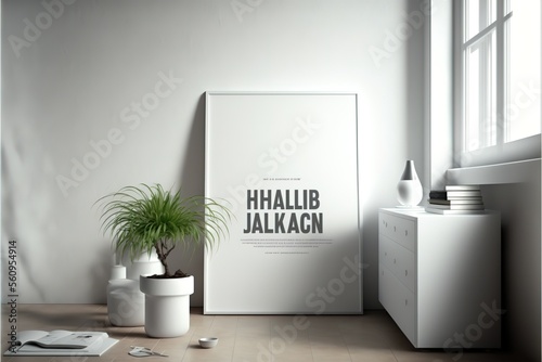 White Interior with mock up poster for presentation  3d render  3d illustration.hyperrealism  photorealism  photorealistic