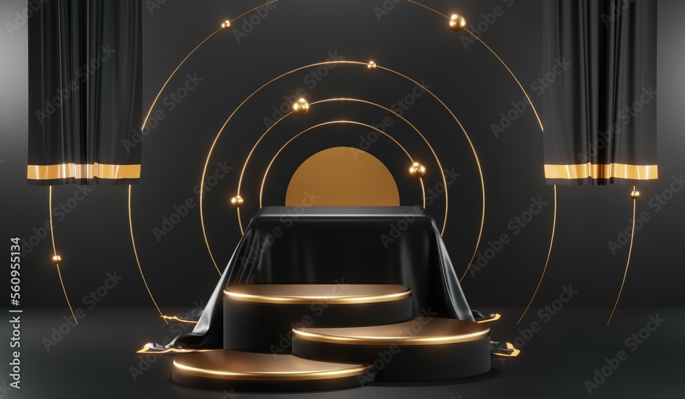 3D rendering of black podium background for black friday product on podium 3D rendering of black podium background for black friday product on podium