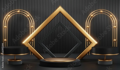 3D rendering of black podium background for black friday product on podium