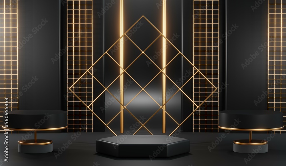 3D rendering of black podium background for black friday product on podium