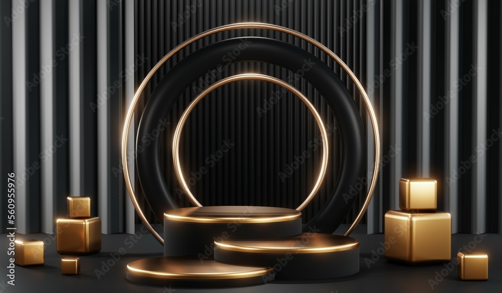 3D rendering of black podium background for black friday product on podium