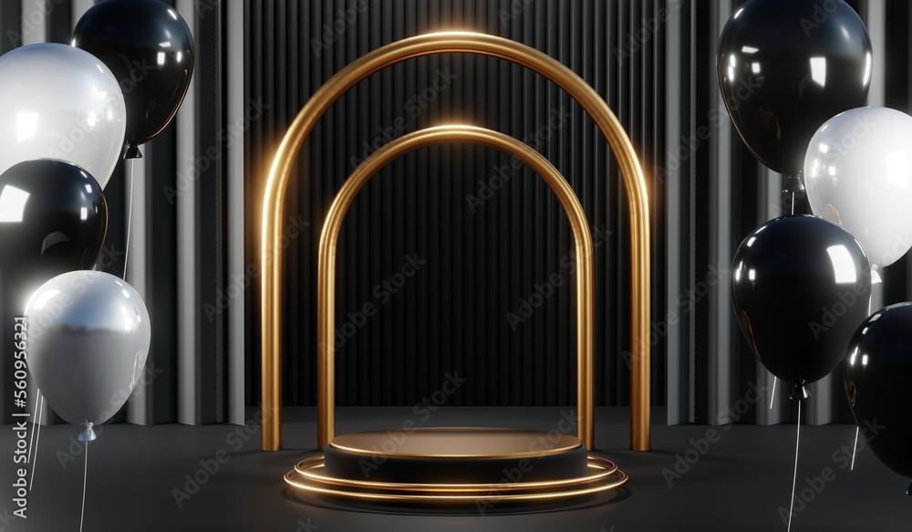 3D rendering of black podium background for black friday product on podium