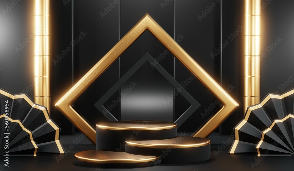 3D rendering of black podium background for black friday product on podium 3D rendering of black podium background for black friday product on podium
