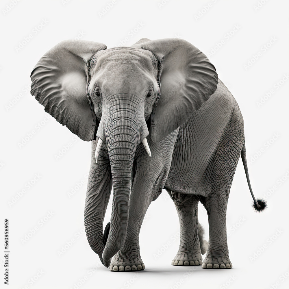 Front view of  an elephant isolated on white background , illustration