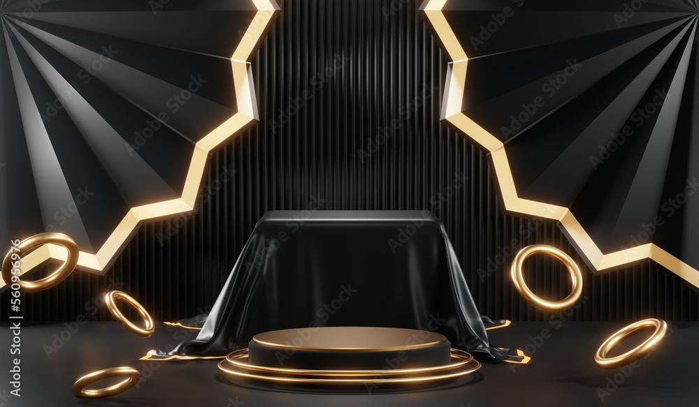 3D rendering of black podium background for black friday product on podium 3D rendering of black podium background for black friday product on podium