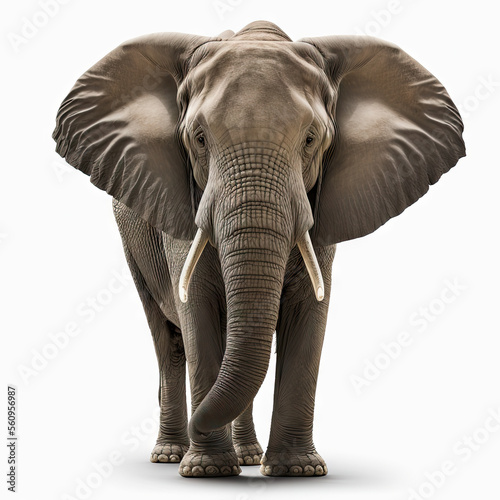 Front view of African elephant isolated on white background