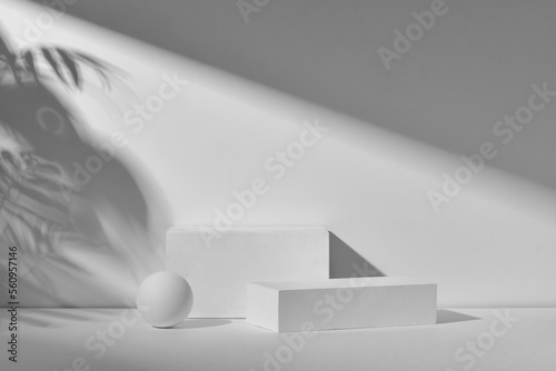 Stampa su tela Step podium on a white background for the presentation of packaging and cosmetic