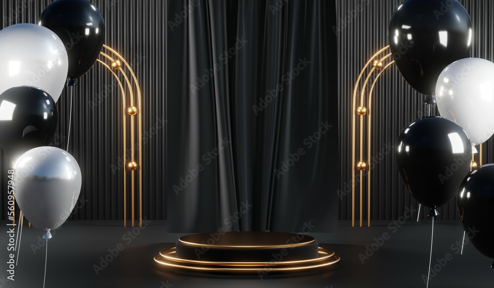 3D rendering of black podium background for black friday product on podium