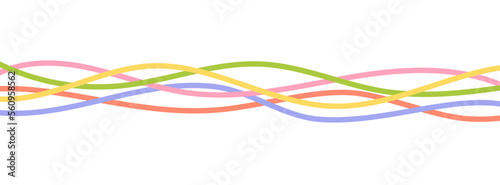 Bright colored lines forming waves. Editable outline stroke. Vector illustration.