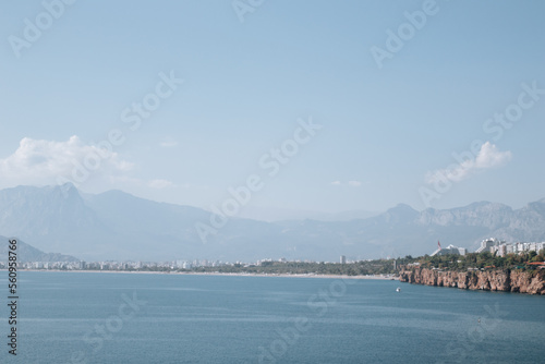 Panoramic views of Antalya rocks and the Mediterranean coast from the sea