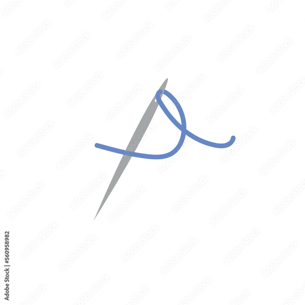 Sewing needle with thread. Silhouette symbol. Tailoring. Vector isolated illustration for design. Sewing needle with thread. Silhouette symbol. Tailoring. Vector isolated illustration for design.