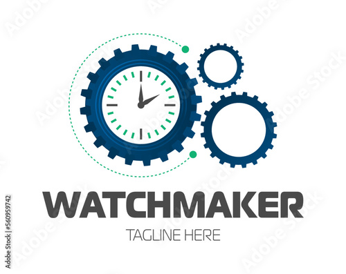 Watchmaker or clockmaker abstract logo. Watchmaking School sign. Watch restoration icon. Clock repair service.