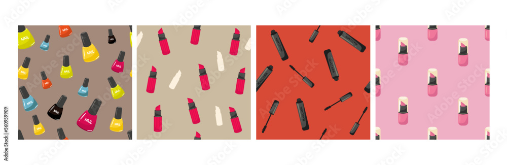 se of Makeup seamless pattern. Illustrations of different cosmetics. Lipstick and pomade glamour vector background se of Makeup seamless pattern. Illustrations of different cosmetics. Lipstick and pomade glamour vector background