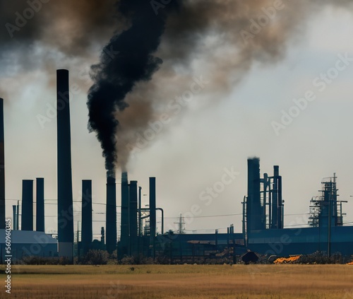 Factories pollute the environment with smoke