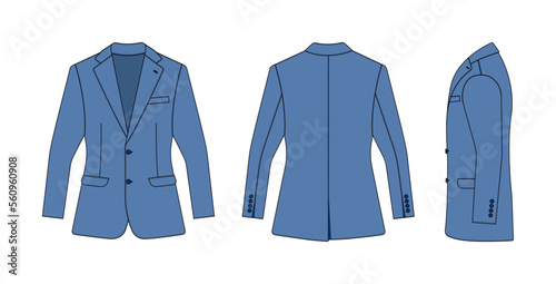 Suit  jacket vector template illustration ( with side view) |  blue