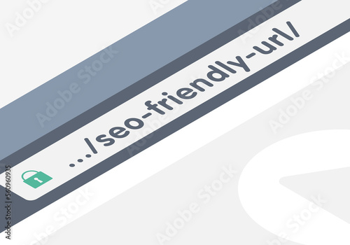 SEO Friendly Url concept illustration. Internet browser with address bar and seo optimized short address of the site page. Vector illustration in flat design. 