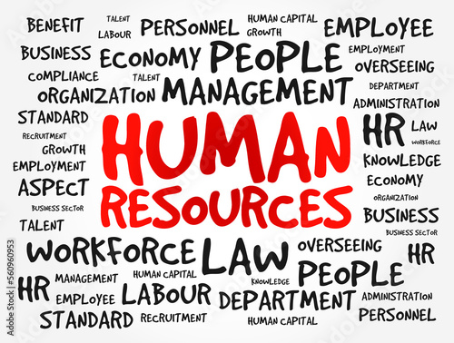 Human Resources - set of people who make up the workforce of an organization, business sector, industry, or economy, word cloud concept background