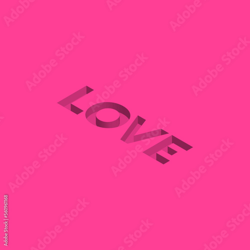 Love 3D deep text in pink background. Love font isometric use to background, template, postcard, poster, brochure, banner, web design, sale promotion, wrapping paper or decoration.