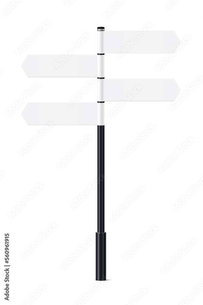 Bollard with empty signs, billboards pointing direction forward, 3d black pillar Bollard with empty signs, billboards pointing direction forward, 3d black pillar