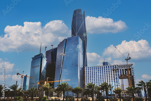 Riyadh, Saudi Arabia, KSA - December 02, 2017 new buildings being constructed in the new King Abdullah Financial District in Riyadh with clouds 