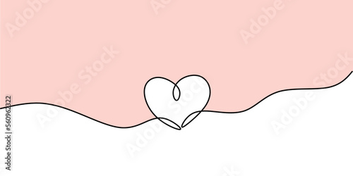 One line drawing heart love background.