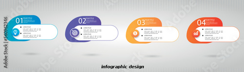 Concept of arrow business model with 4 successive steps. four colorful graphic elements. Timeline design for brochure, presentation. Infographic design layout