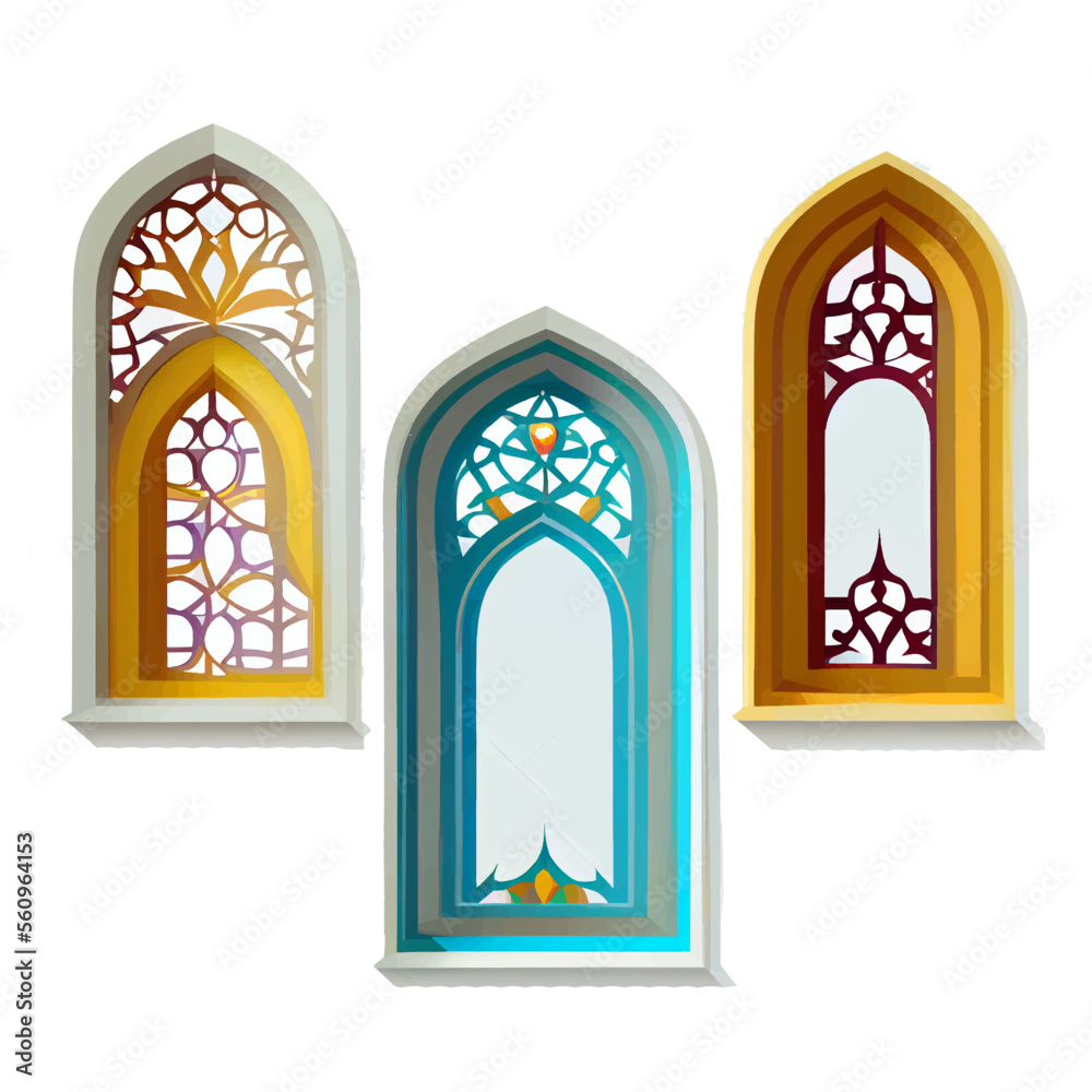 set vector illustration of islamic style window isolated on white background