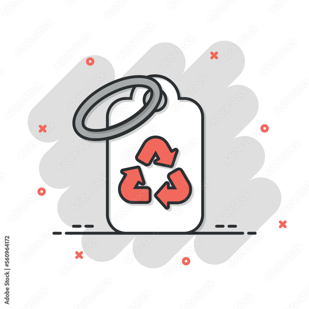 Naklejka premium Price tag icon in comic style. Bio recycle cartoon vector illustration on white isolated background. Ecology splash effect sign business concept.
