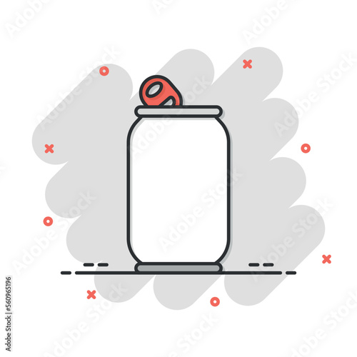Soda can icon in comic style. Drink bottle cartoon vector illustration on isolated background. Beverage splash effect sign business concept.