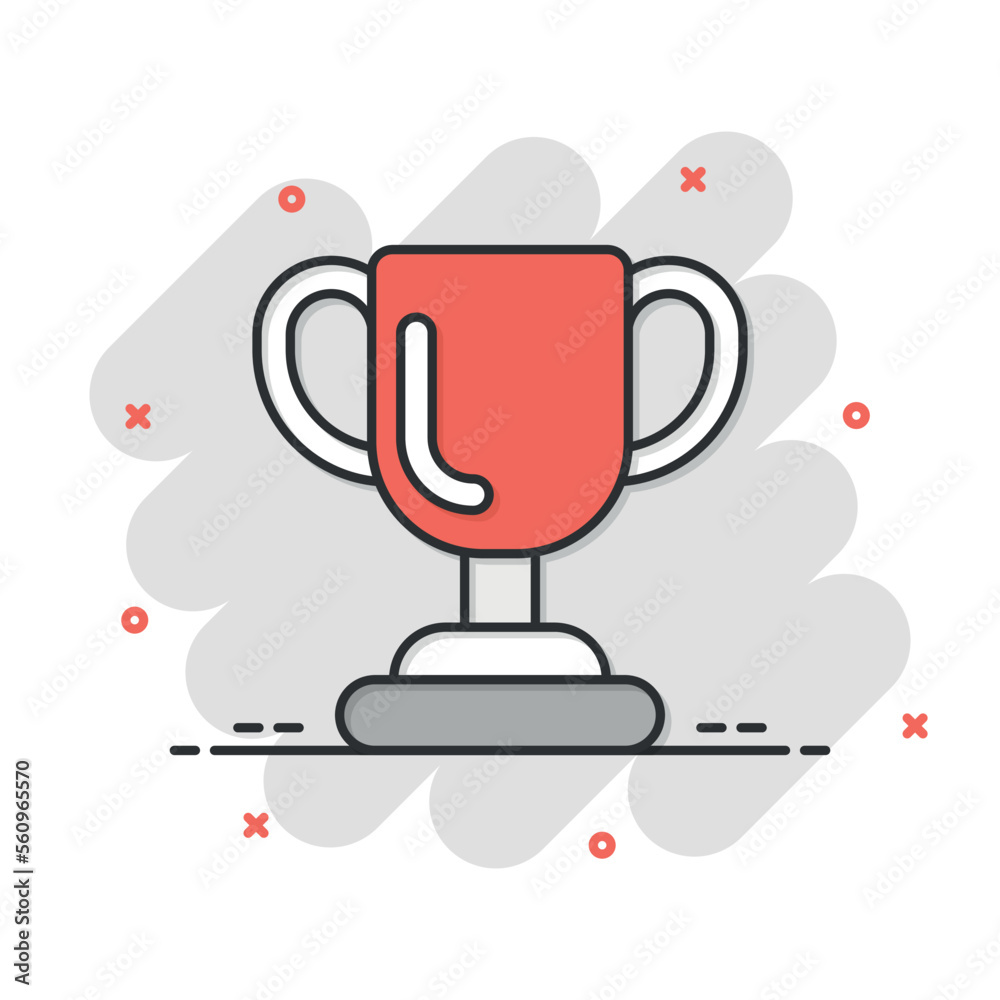 Trophy cup icon in comic style. Goblet prize cartoon vector illustration on isolated background. Award splash effect sign business concept. Trophy cup icon in comic style. Goblet prize cartoon vector illustration on isolated background. Award splash effect sign business concept.