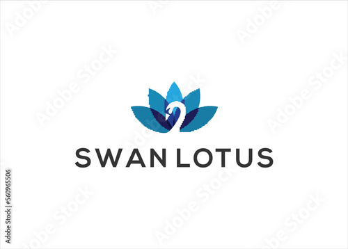  swan lotus logo design vector illustration template